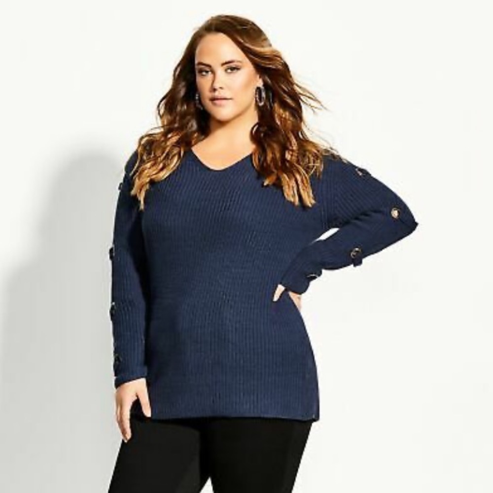 City Chic Grommet-Sleeved Sweater Dark Blue Size 18M